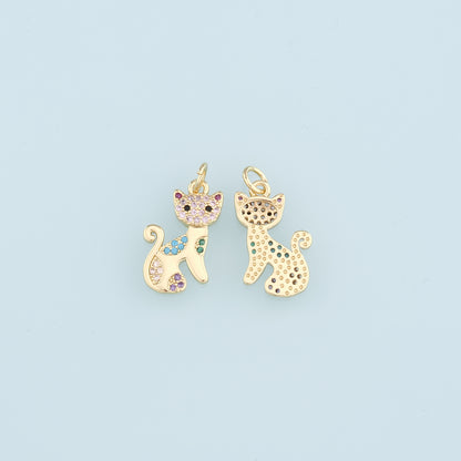 Gold Cat Charms,18K Gold Filled Cat Pendant,CZ Micro Pave Cat Charm Bracelet Necklace for DIY Jewelry Makinc