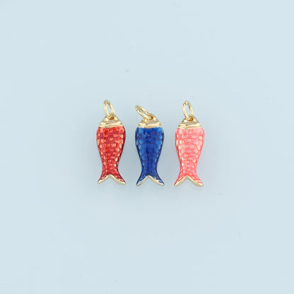 Gold Fish Charms,18K Gold Filled Enamel Fish Pendant,Cute Fish Charm Bracelet Necklace for DIY Jewelry Making Supply