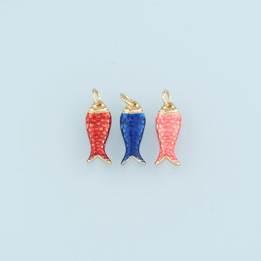 Gold Fish Charms,18K Gold Filled Enamel Fish Pendant,Cute Fish Charm Bracelet Necklace for DIY Jewelry Making Supply