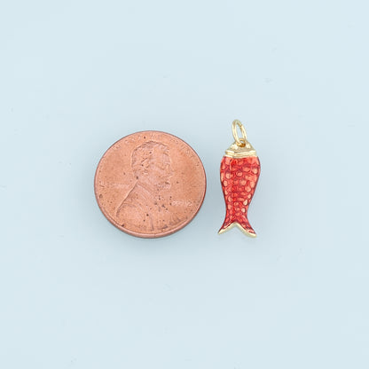 Gold Fish Charms,18K Gold Filled Enamel Fish Pendant,Cute Fish Charm Bracelet Necklace for DIY Jewelry Making Supply