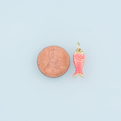 Gold Fish Charms,18K Gold Filled Enamel Fish Pendant,Cute Fish Charm Bracelet Necklace for DIY Jewelry Making Supply