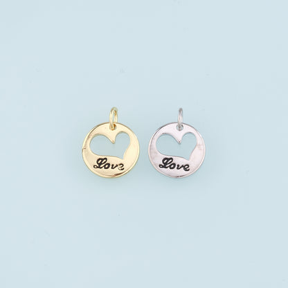 18K Gold Filled Heart Pendant,Love Charm Bracelet Necklace for DIY Jewelry Making Supply
