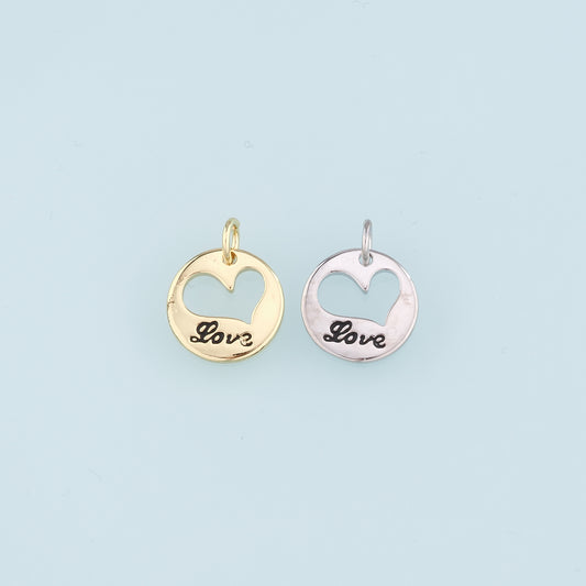 18K Gold Filled Heart Pendant,Love Charm Bracelet Necklace for DIY Jewelry Making Supply