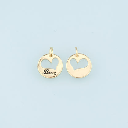18K Gold Filled Heart Pendant,Love Charm Bracelet Necklace for DIY Jewelry Making Supply