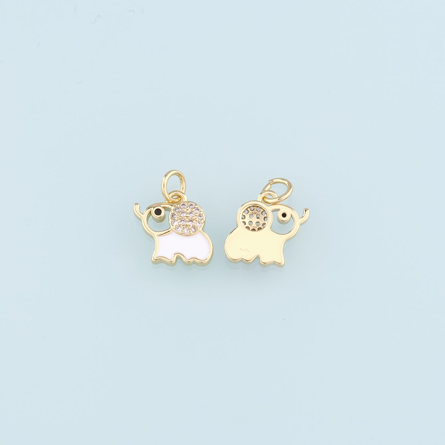 18K Gold Filled Enamel Elephant Pendant,CZ Animal Charm Bracelet Necklace for DIY Jewelry Making Supply