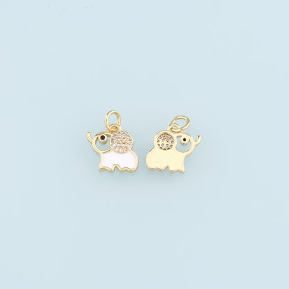 18K Gold Filled Enamel Elephant Pendant,CZ Animal Charm Bracelet Necklace for DIY Jewelry Making Supply