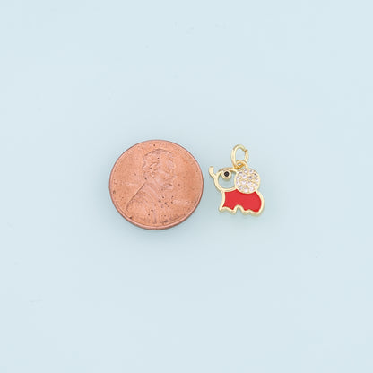 18K Gold Filled Enamel Elephant Pendant,CZ Animal Charm Bracelet Necklace for DIY Jewelry Making Supply