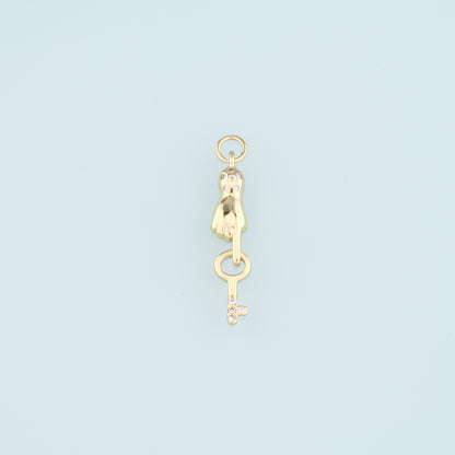 18K Gold Filled Hand Key Pendant,CZ Key Charm Bracelet Necklace for DIY Jewelry Making Supply