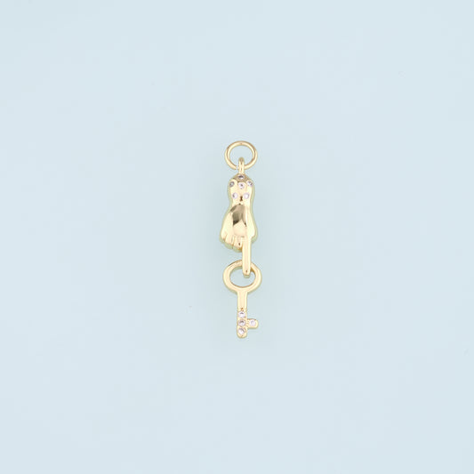 18K Gold Filled Hand Key Pendant,CZ Key Charm Bracelet Necklace for DIY Jewelry Making Supply