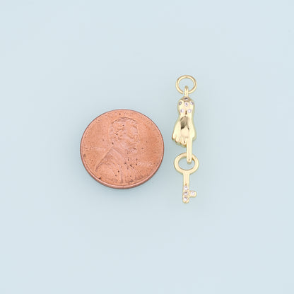 18K Gold Filled Hand Key Pendant,CZ Key Charm Bracelet Necklace for DIY Jewelry Making Supply