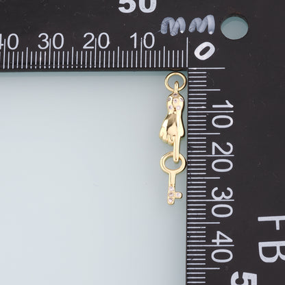 18K Gold Filled Hand Key Pendant,CZ Key Charm Bracelet Necklace for DIY Jewelry Making Supply