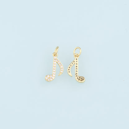 Gold Music Charms,18K Gold Filled Music Pendant,CZ Micro Pave Note Charm Bracelet Necklace for DIY Jewelry Making Supply
