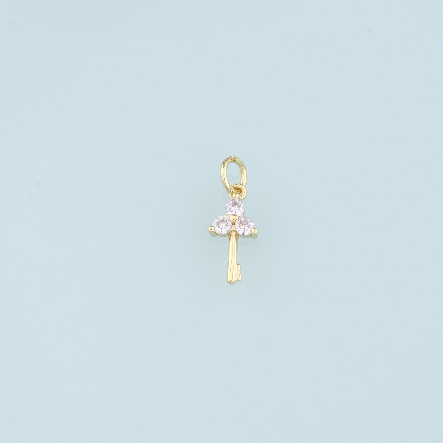 18K Gold Filled Key Pendant,CZ Key Charm Bracelet Necklace for DIY Jewelry Making Supply