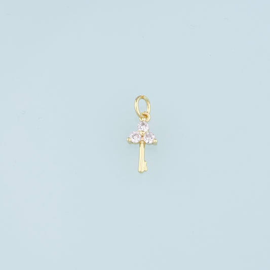 18K Gold Filled Key Pendant,CZ Key Charm Bracelet Necklace for DIY Jewelry Making Supply