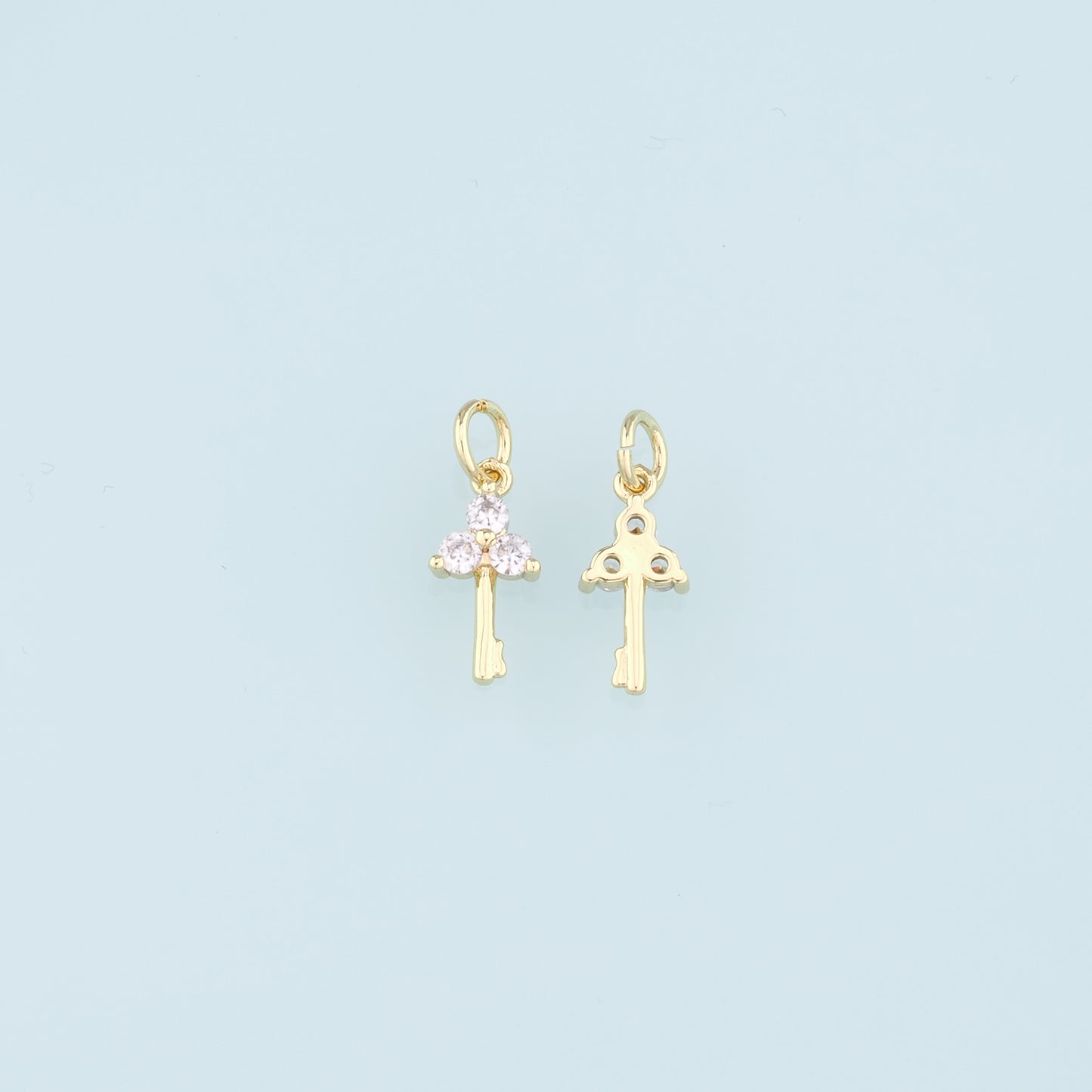 18K Gold Filled Key Pendant,CZ Key Charm Bracelet Necklace for DIY Jewelry Making Supply