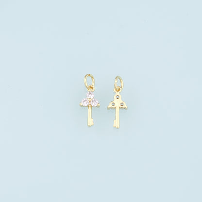 18K Gold Filled Key Pendant,CZ Key Charm Bracelet Necklace for DIY Jewelry Making Supply