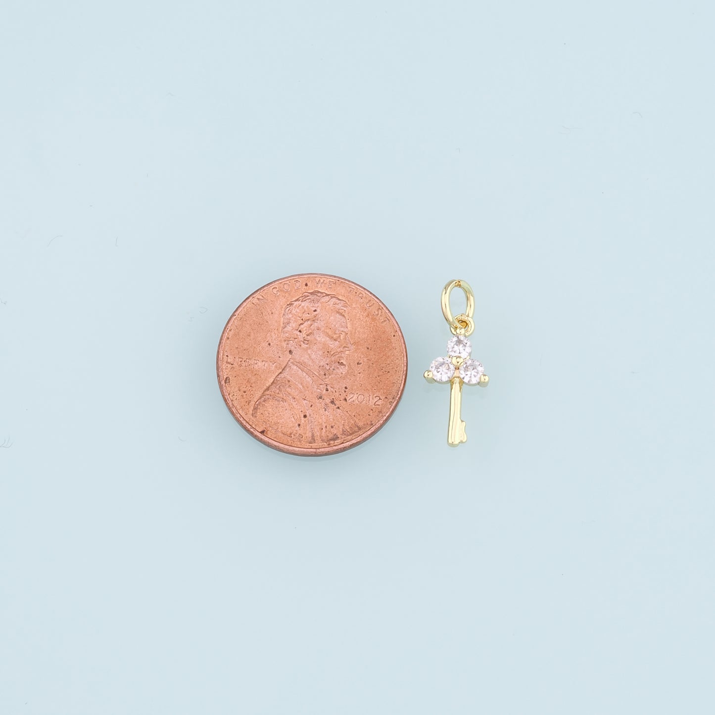 18K Gold Filled Key Pendant,CZ Key Charm Bracelet Necklace for DIY Jewelry Making Supply