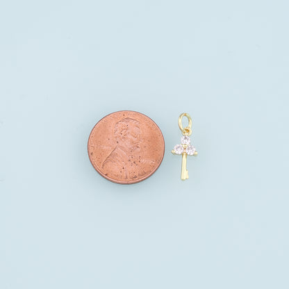 18K Gold Filled Key Pendant,CZ Key Charm Bracelet Necklace for DIY Jewelry Making Supply