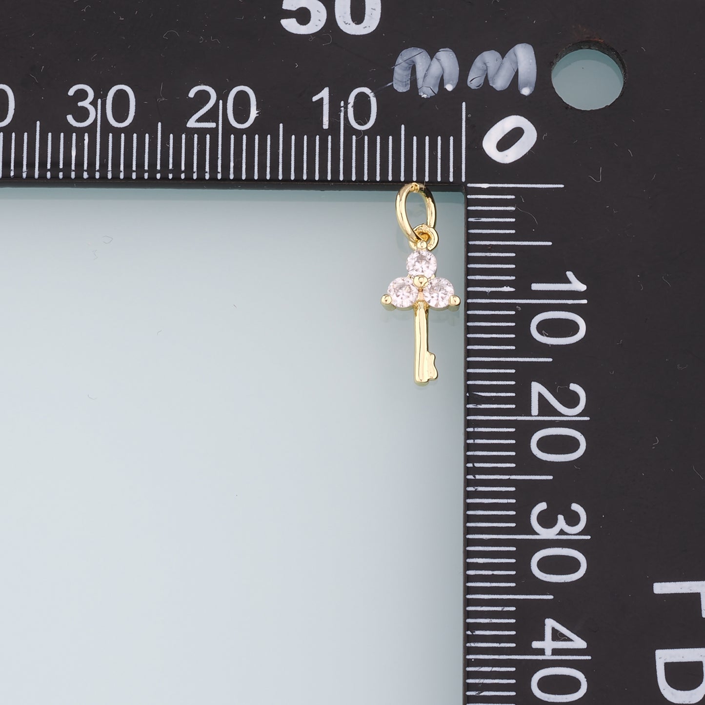 18K Gold Filled Key Pendant,CZ Key Charm Bracelet Necklace for DIY Jewelry Making Supply