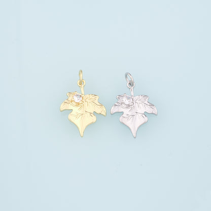 Gold Maple Leaf Charms,18K Gold Filled Maple Leaf Pendant,CZ Maple Leaf Charm Bracelet Necklace for DIY Jewelry Making Supply
