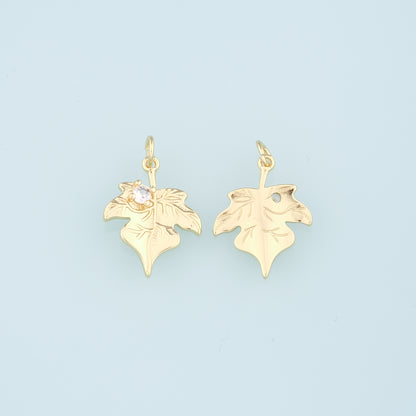 Gold Maple Leaf Charms,18K Gold Filled Maple Leaf Pendant,CZ Maple Leaf Charm Bracelet Necklace for DIY Jewelry Making Supply