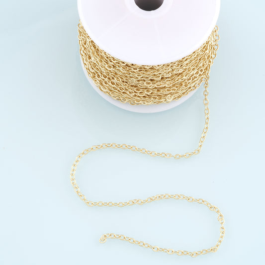 Gold Oval Chain,18K Gold Filled Rectangle paper clip Chain for Necklace Bracelet DIY Jewelry Making Supply