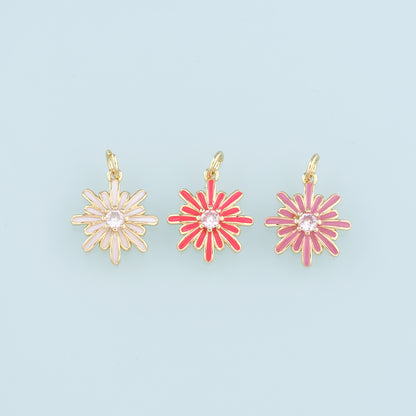 Gold Flower Charms,18K Gold Filled Flower Pendant,Enamel Flower Charm Bracelet Necklace for DIY Jewelry Making Supply