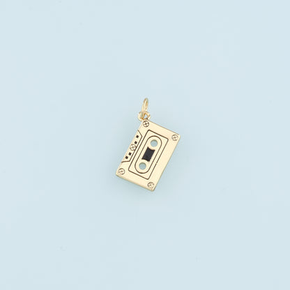 18K Gold Filled Tape Pendant,Cassette Tape Charm Bracelet Necklace for DIY Jewelry Making Supply