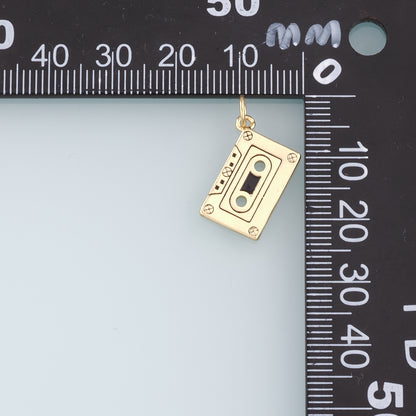 18K Gold Filled Tape Pendant,Cassette Tape Charm Bracelet Necklace for DIY Jewelry Making Supply
