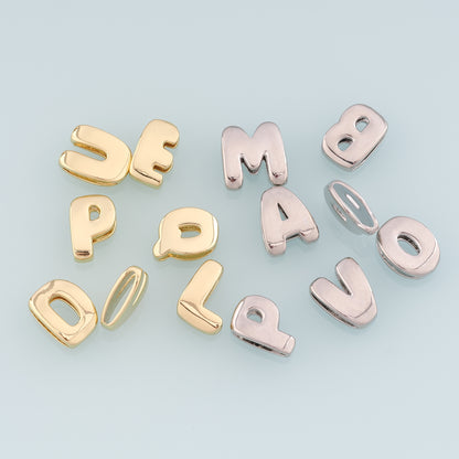 Gold Side Hole letter Charms,18K Gold Filled letter Pendant,initial Charm Bracelet Necklace for DIY Jewelry Making Supply