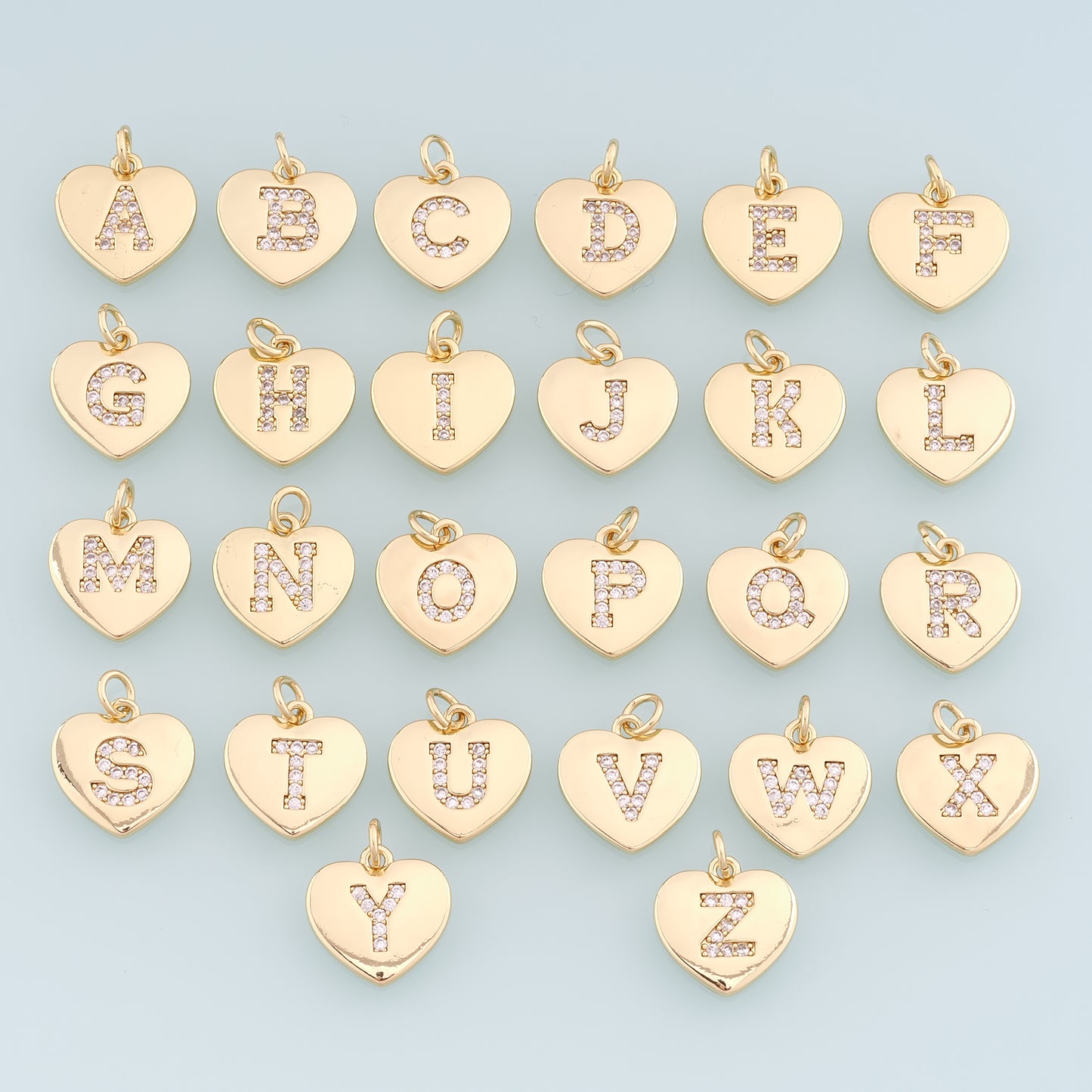 Gold Heart letter Charms,18K Gold Filled letter Pendant,Initial Charm Bracelet Necklace for DIY Jewelry Making Supply