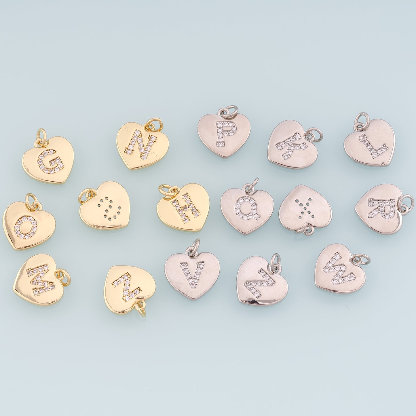 Gold Heart letter Charms,18K Gold Filled letter Pendant,Initial Charm Bracelet Necklace for DIY Jewelry Making Supply