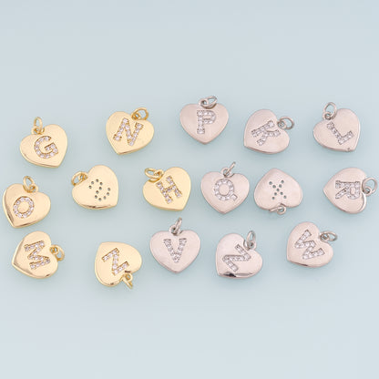 Gold Heart letter Charms,18K Gold Filled letter Pendant,Initial Charm Bracelet Necklace for DIY Jewelry Making Supply