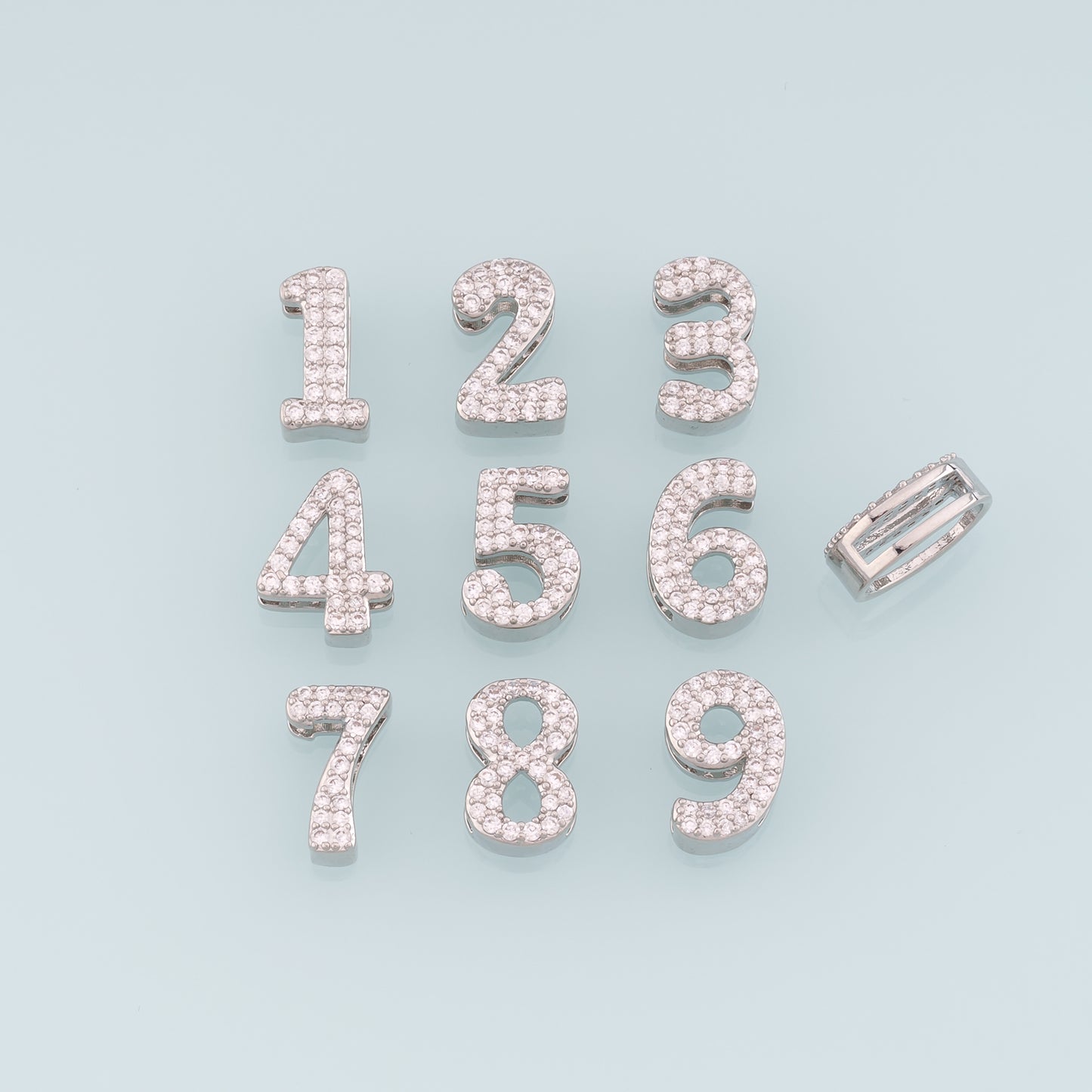 18K Gold Filled Number Pendant,CZ Side Hole Number Charm Bracelet Necklace for DIY Jewelry Making Supply