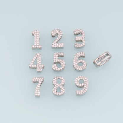 18K Gold Filled Number Pendant,CZ Side Hole Number Charm Bracelet Necklace for DIY Jewelry Making Supply
