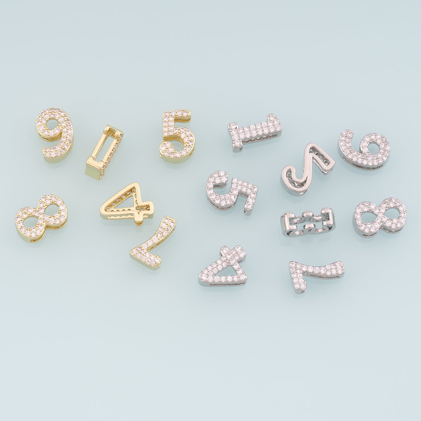 18K Gold Filled Number Pendant,CZ Side Hole Number Charm Bracelet Necklace for DIY Jewelry Making Supply