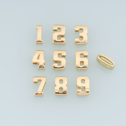 18K Gold Filled Number Pendant,Dainty Side Hole Number Charm Bracelet Necklace for DIY Jewelry Making Supply