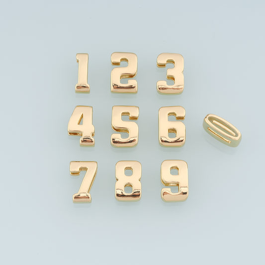 18K Gold Filled Number Pendant,Dainty Side Hole Number Charm Bracelet Necklace for DIY Jewelry Making Supply