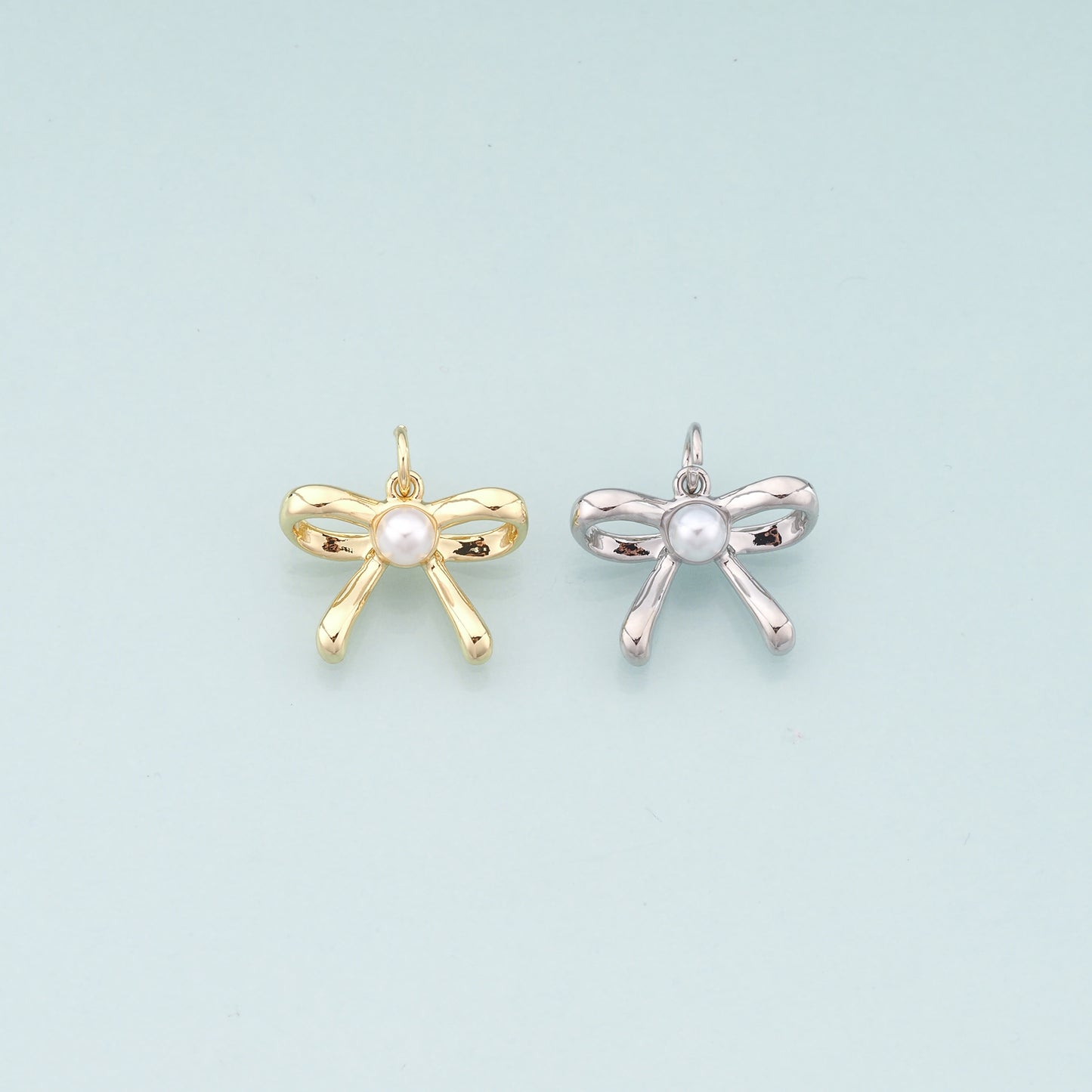 Gold Bow Charms,18K Gold Filled Pearl Bow Pendant,Bow Tie Charm Bracelet Necklace for DIY Jewelry Making Supply