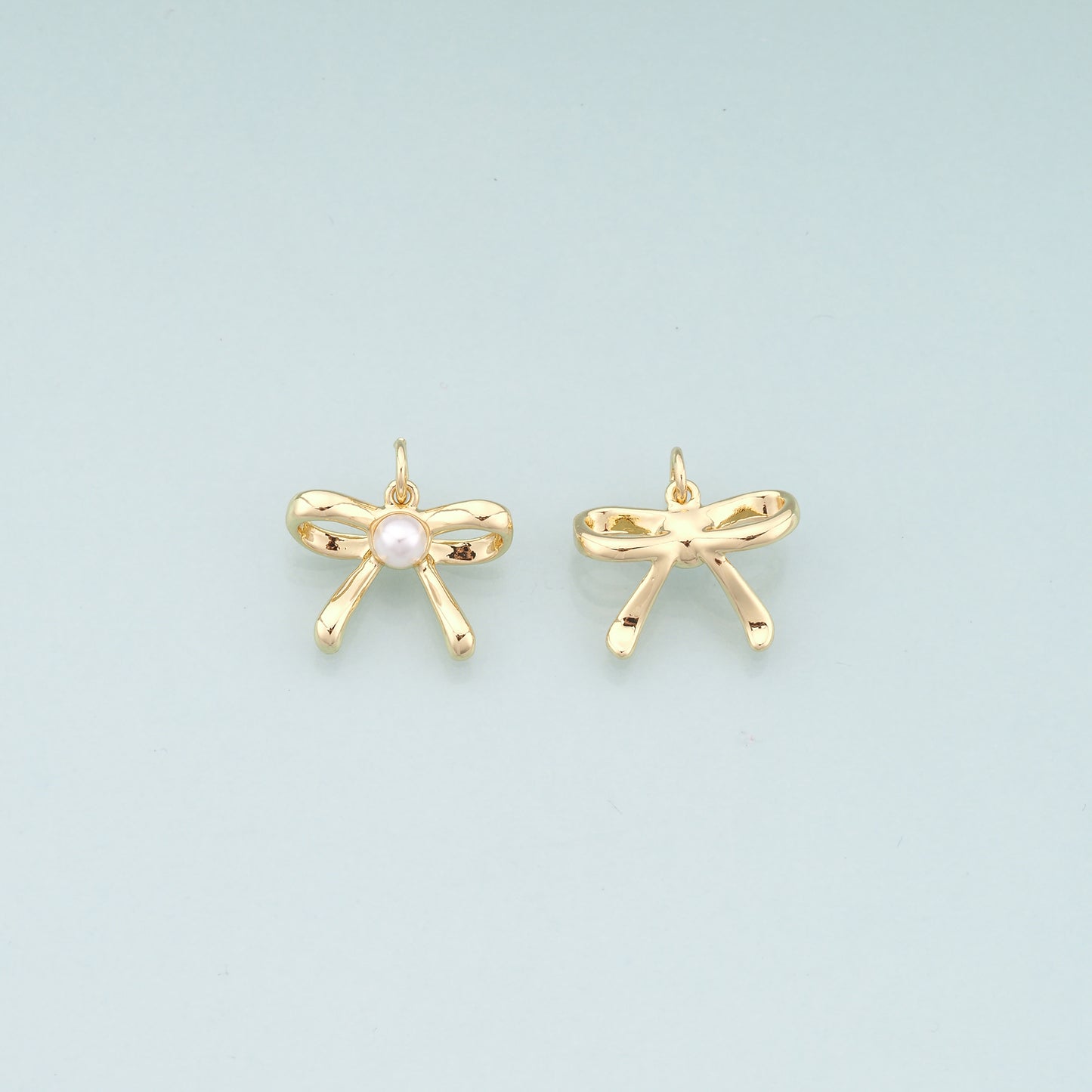 Gold Bow Charms,18K Gold Filled Pearl Bow Pendant,Bow Tie Charm Bracelet Necklace for DIY Jewelry Making Supply