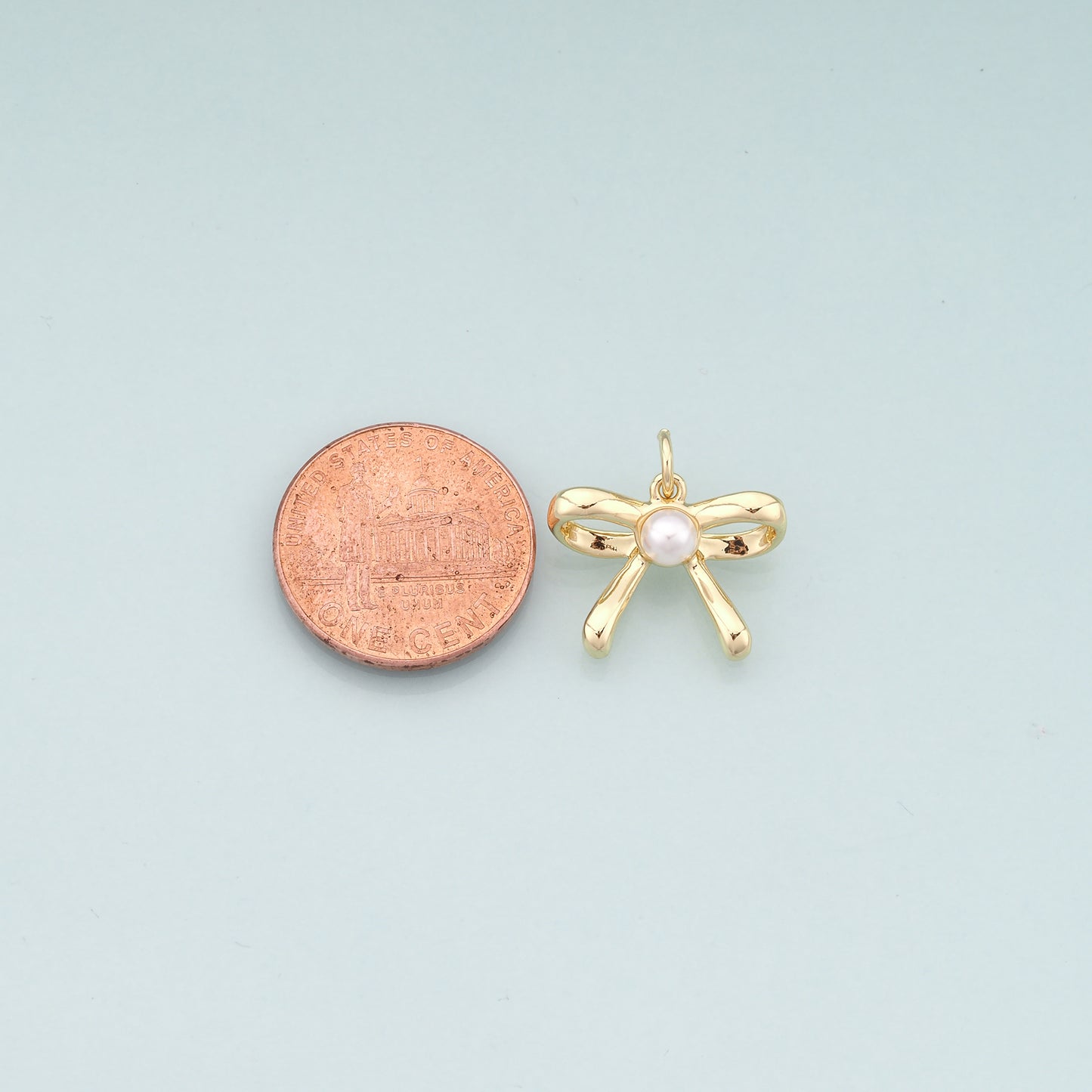 Gold Bow Charms,18K Gold Filled Pearl Bow Pendant,Bow Tie Charm Bracelet Necklace for DIY Jewelry Making Supply