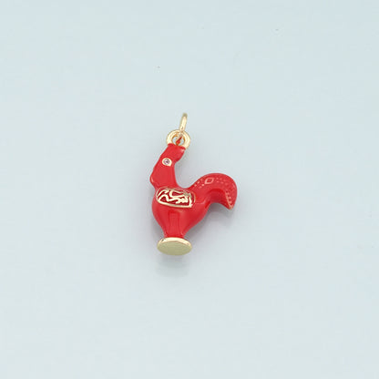 Gold Rooster Charms,18K Gold Filled Rooster Pendant,Enamel Animal Charm Bracelet Necklace for DIY Jewelry Making Supply