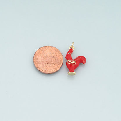 Gold Rooster Charms,18K Gold Filled Rooster Pendant,Enamel Animal Charm Bracelet Necklace for DIY Jewelry Making Supply