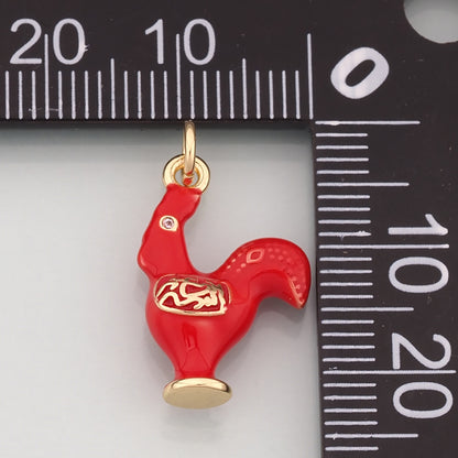 Gold Rooster Charms,18K Gold Filled Rooster Pendant,Enamel Animal Charm Bracelet Necklace for DIY Jewelry Making Supply