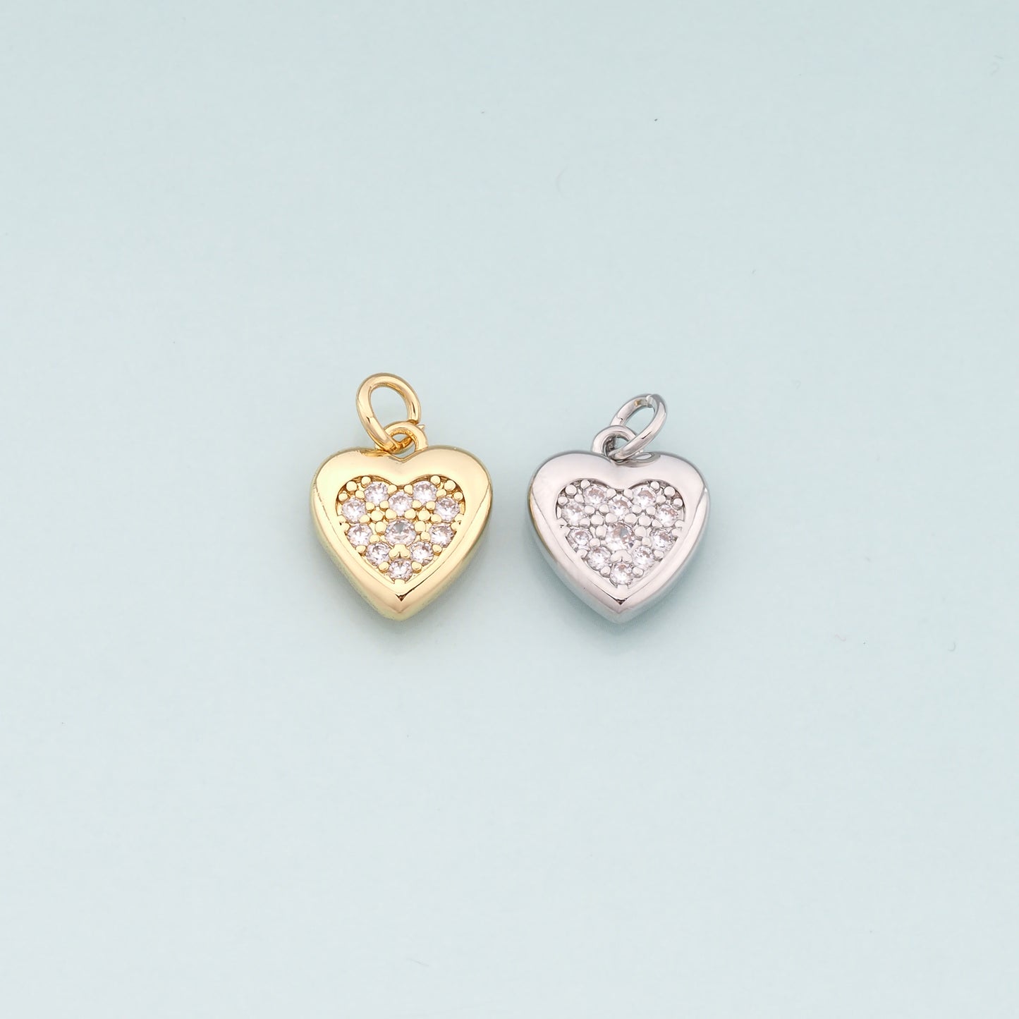 Gold Heart Charms,18K Gold Filled Heart Pendant,CZ Micro Pave Heart Charm Bracelet Necklace for DIY Jewelry Making Supply