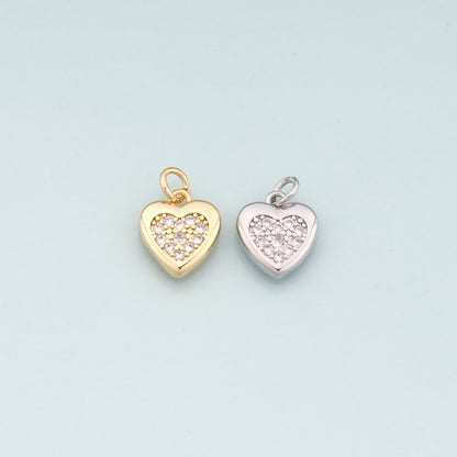 Gold Heart Charms,18K Gold Filled Heart Pendant,CZ Micro Pave Heart Charm Bracelet Necklace for DIY Jewelry Making Supply