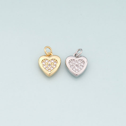 Gold Heart Charms,18K Gold Filled Heart Pendant,CZ Micro Pave Heart Charm Bracelet Necklace for DIY Jewelry Making Supply