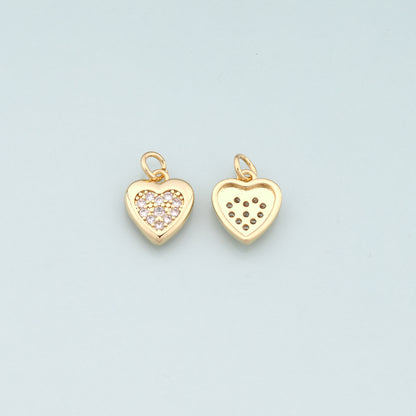 Gold Heart Charms,18K Gold Filled Heart Pendant,CZ Micro Pave Heart Charm Bracelet Necklace for DIY Jewelry Making Supply