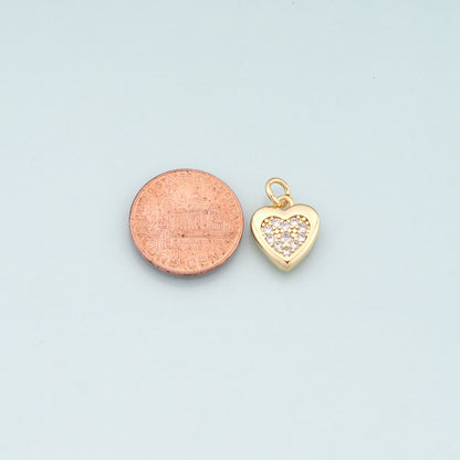 Gold Heart Charms,18K Gold Filled Heart Pendant,CZ Micro Pave Heart Charm Bracelet Necklace for DIY Jewelry Making Supply