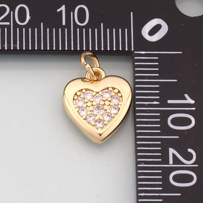 Gold Heart Charms,18K Gold Filled Heart Pendant,CZ Micro Pave Heart Charm Bracelet Necklace for DIY Jewelry Making Supply